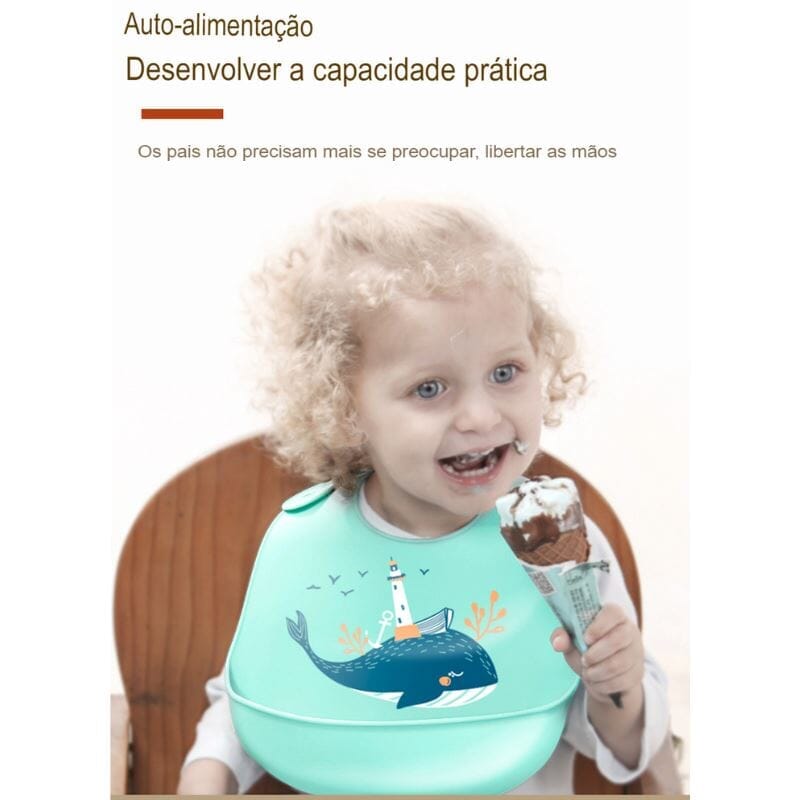 Kit 8 Pçs, Conjunto De Refeição Em Silicone Para Bebê, Prato com Ventosa, 100% Silicone, Babador Com Estampa